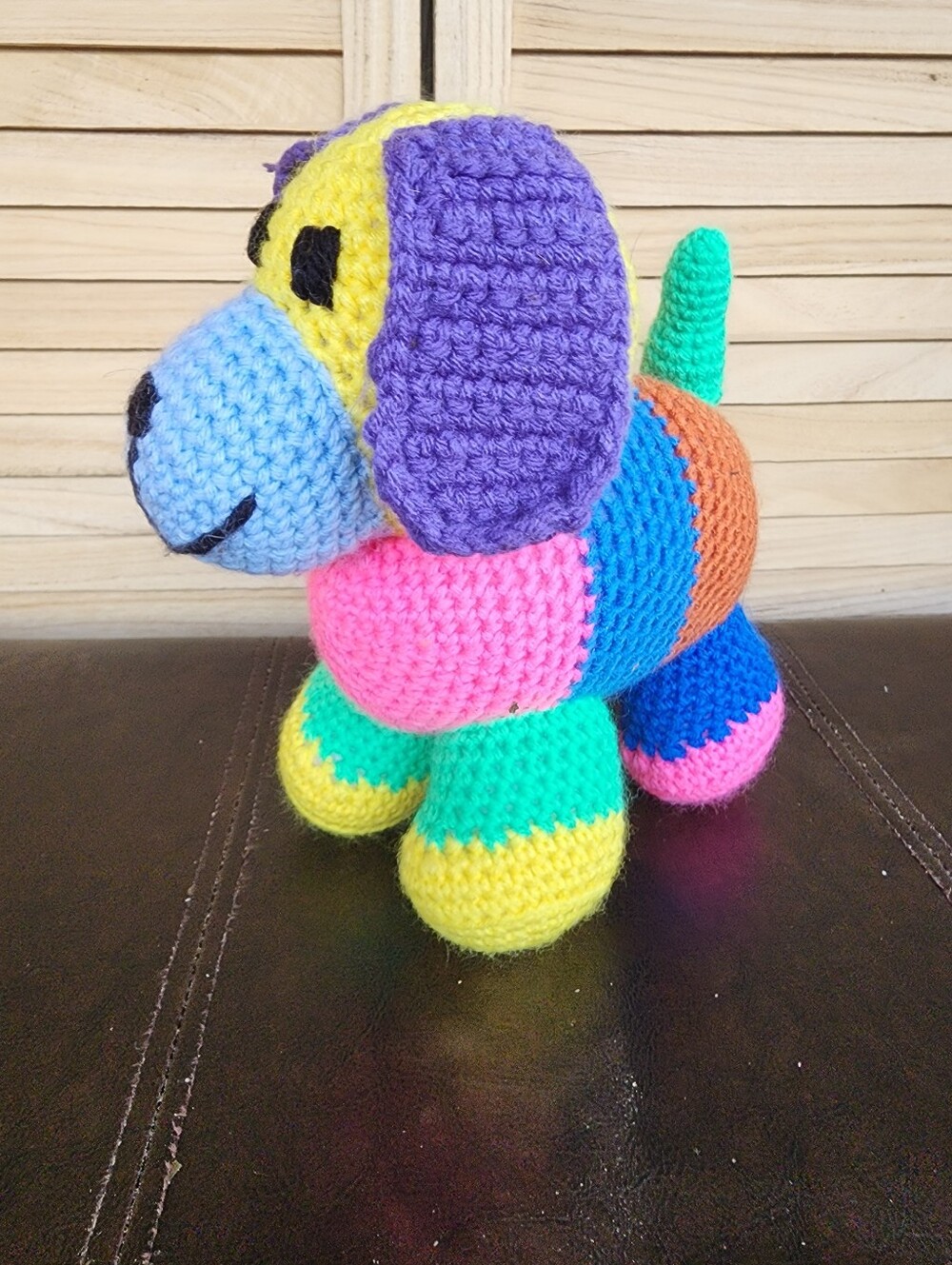 Handmade Crochet Rainbow Colored Stuffed Animal Dog - UNIQUE!!